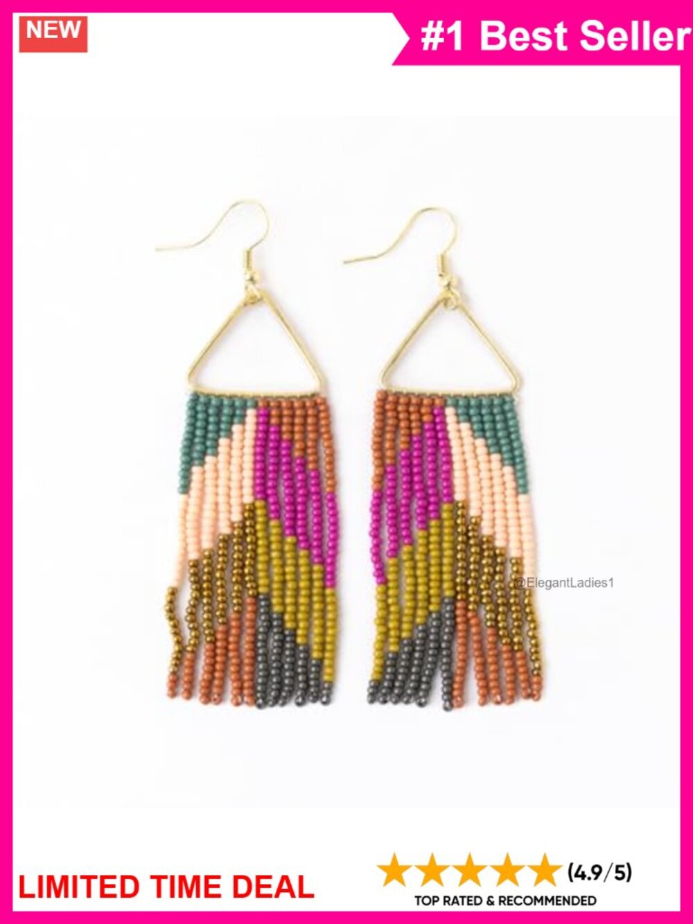 Handmade Beaded Fringe Dangle Earrings Hypoallergenic 3.25 Inch Boho